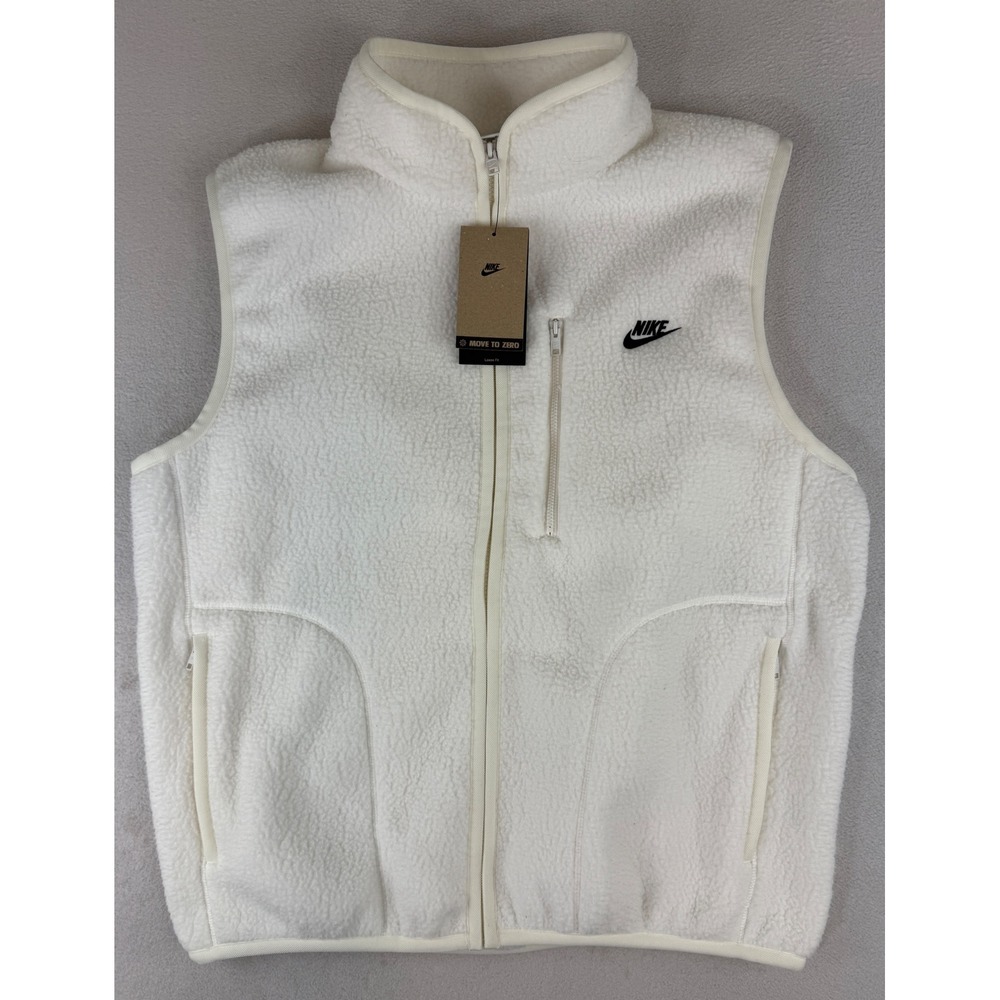 Nike Fleece Vest Mens Medium Sail White FZ0894-133 Full Zip Mock Neck Logo